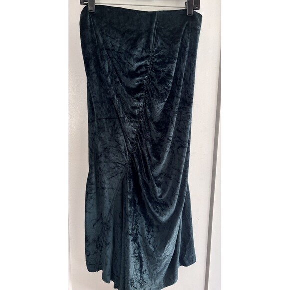 Crushed Forest Green Velour Asymmetric Ruched Draped Whimsigoth Maxi Skirt Sz L - Picture 1 of 10